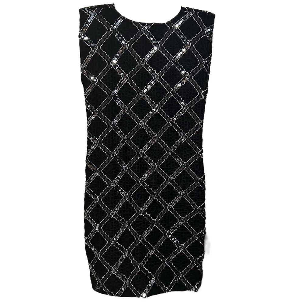 Vintage Black and Silver Velvet and Sequined Dress Size 5